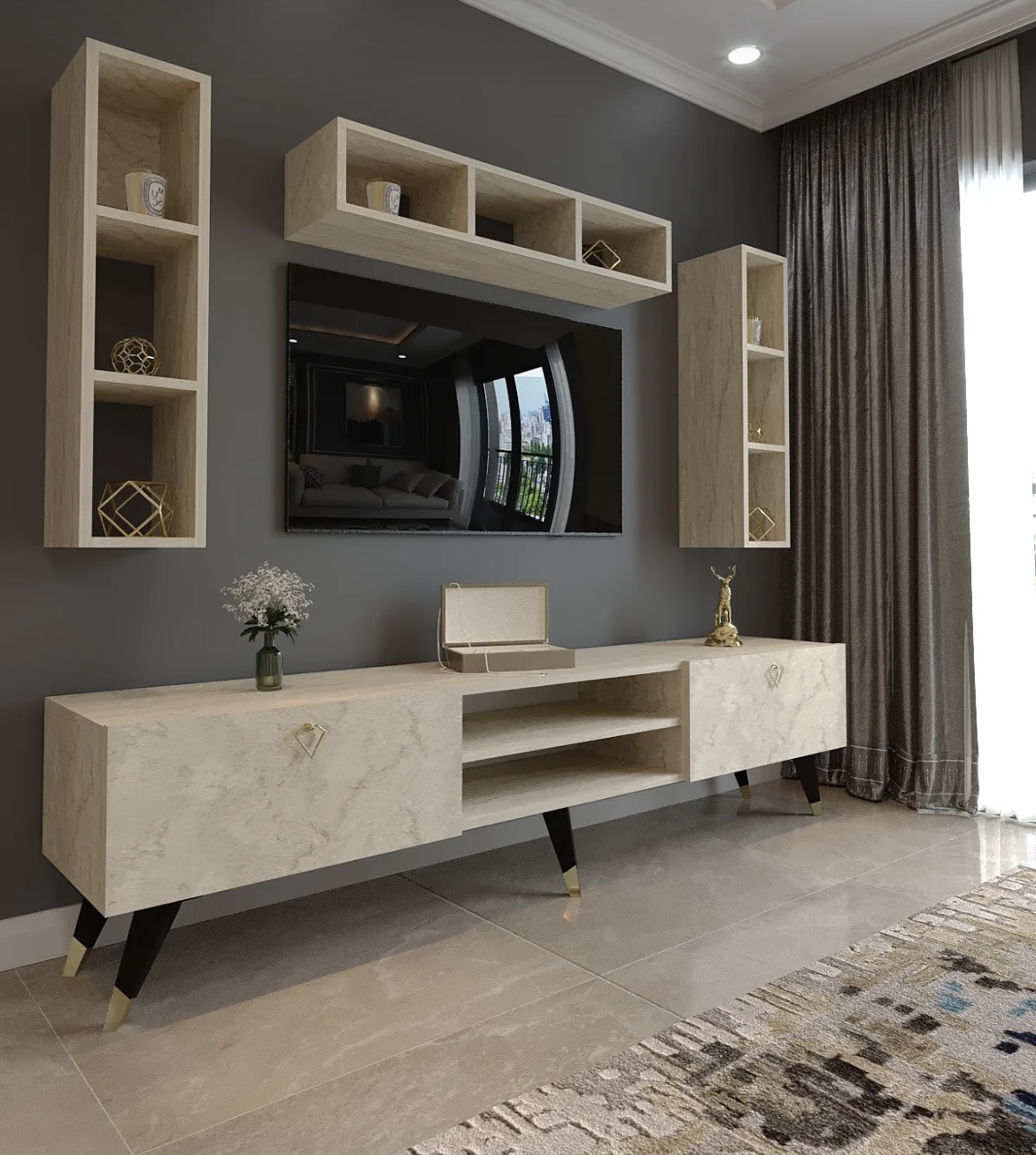 AMAHH HOME ტელევიზორის მაგიდის კომპლექტი